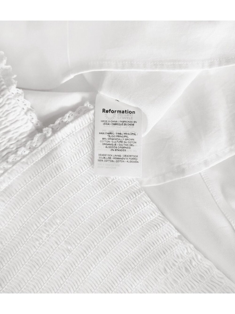 Reformation Villa Sleeveless Smocked Cotton Midi Summer Dress White Size L - Picture 3 of 3